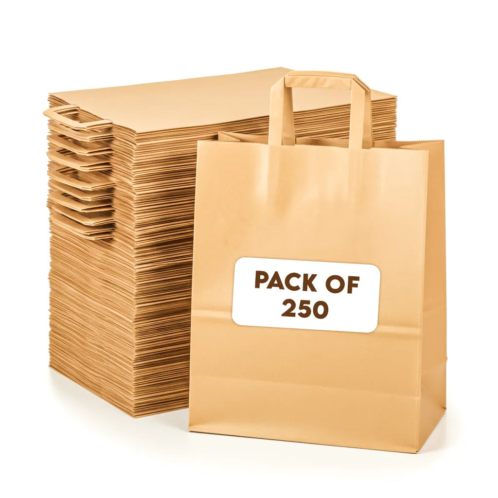 Paper carry bag brown - flat handle pack of 250