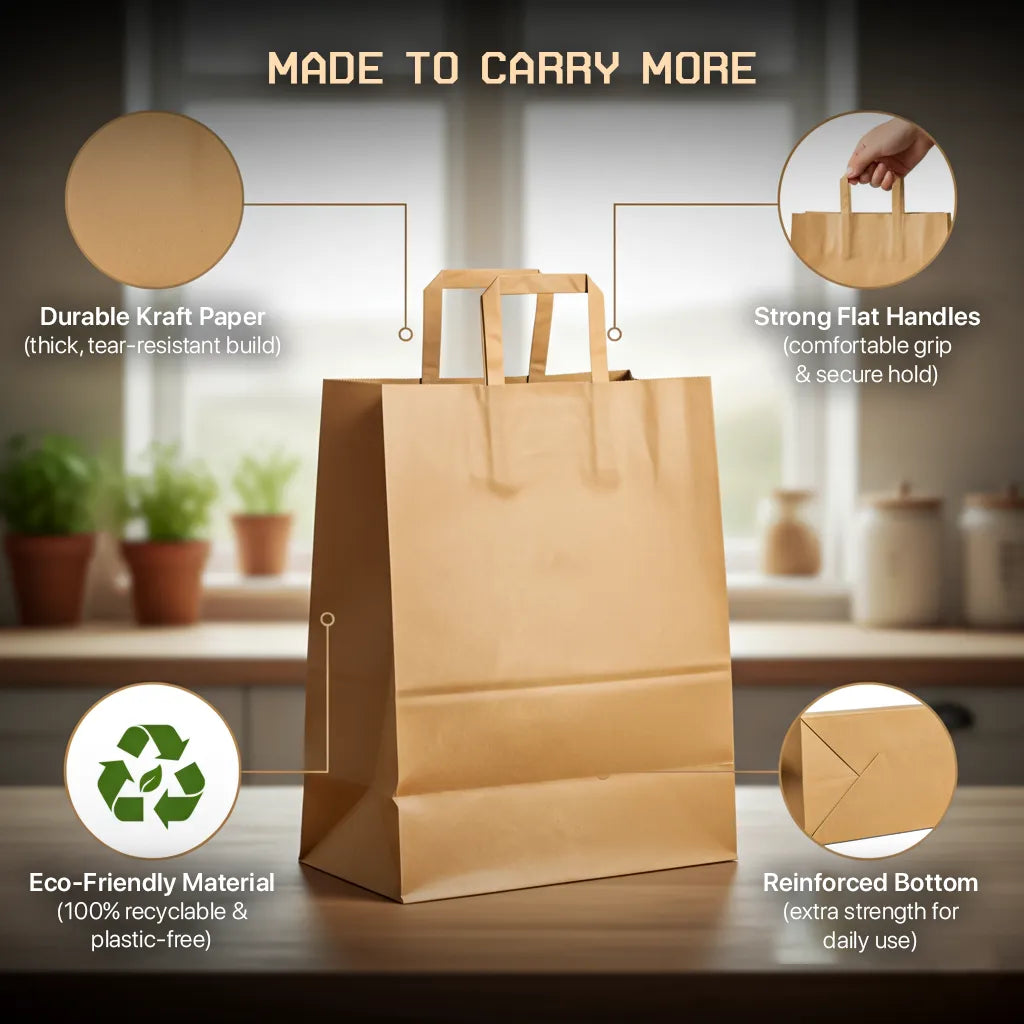 Paper carry bag brown - flat handle pack of 250